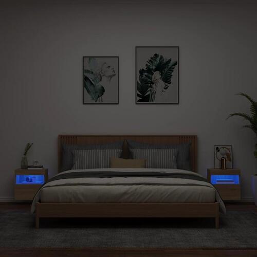 Væghængte tv-borde 2 stk. med LED-lys 40x30x40 cm sonoma-eg