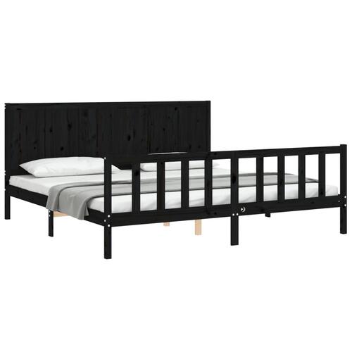 Sengeramme med sengegavl 200x200 cm massivt træ sort