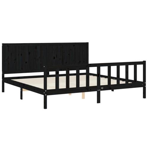 Sengeramme med sengegavl 200x200 cm massivt træ sort