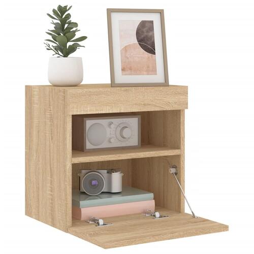 Væghængte tv-borde 2 stk. med LED-lys 40x30x40 cm sonoma-eg