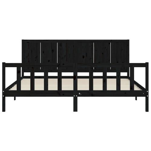 Sengeramme med sengegavl 200x200 cm massivt træ sort