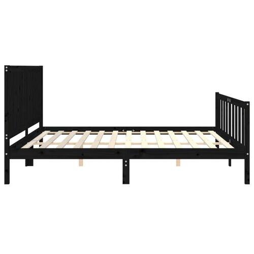 Sengeramme med sengegavl 200x200 cm massivt træ sort