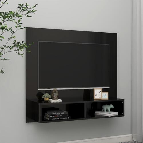 Væghængt tv-skab 102x23,5x90 cm konstrueret træ sort højglans