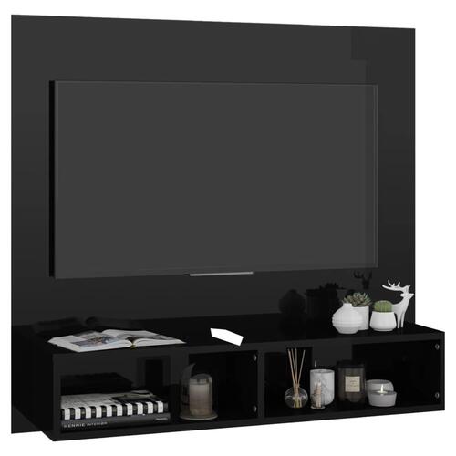 Væghængt tv-skab 102x23,5x90 cm konstrueret træ sort højglans