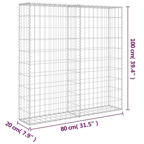 Gabionvæg med dæksler galvaniseret stål 80 x 20 x 100 cm