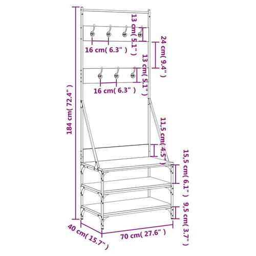 Tøjstativ med skoopbevaring 70x40x184 cm brun egetræsfarve