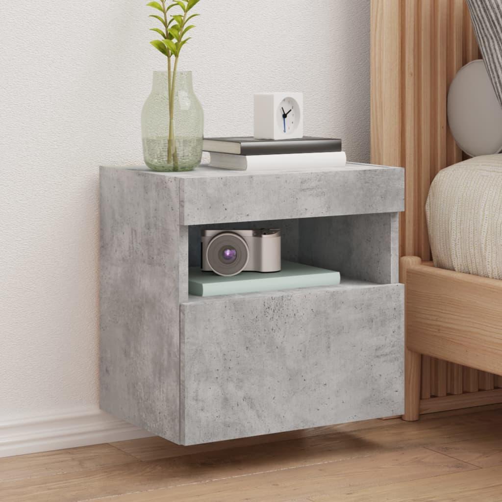 Væghængte tv-borde 2 stk. med LED-lys 40x30x40 cm betongrå