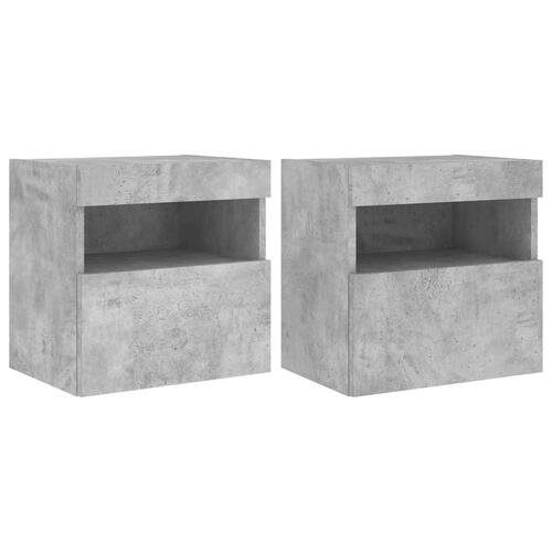 Væghængte tv-borde 2 stk. med LED-lys 40x30x40 cm betongrå