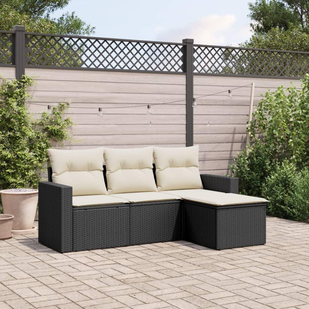 Sofasæt til haven 4 dele med hynder polyrattan sort billede