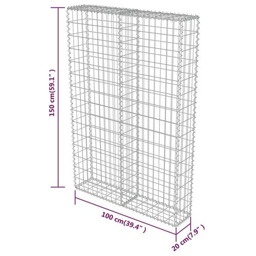 Gabionvæg med dæksler 100 x 20 x 150 cm galvaniseret stål