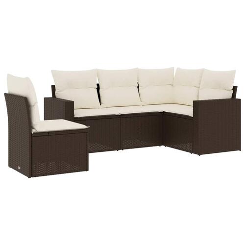 Sofasæt til haven 5 dele med hynder polyrattan brun