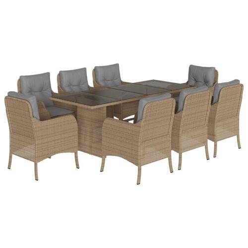 Spisebordssæt til haven 9 dele med hynder polyrattan beige
