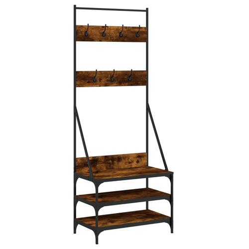 Tøjstativ med skoopbevaring 70x40x184 cm røget egetræsfarve