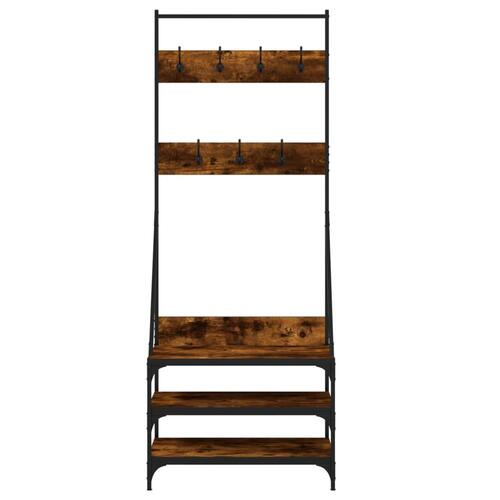 Tøjstativ med skoopbevaring 70x40x184 cm røget egetræsfarve