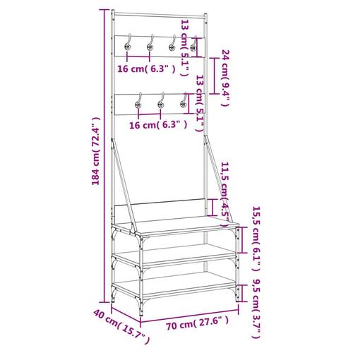 Tøjstativ med skoopbevaring 70x40x184 cm røget egetræsfarve