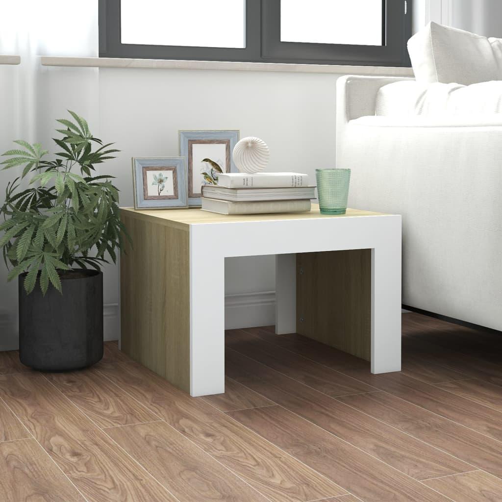 Sofabord 50x50x35 cm spånplade hvid og sonoma-eg