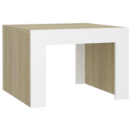 Sofabord 50x50x35 cm spånplade hvid og sonoma-eg