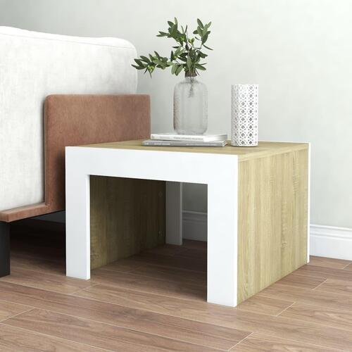 Sofabord 50x50x35 cm spånplade hvid og sonoma-eg