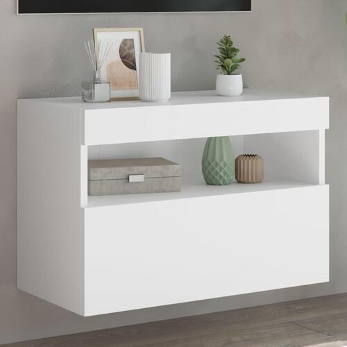 Væghængt tv-bord med LED-lys 60x30x40 cm hvid