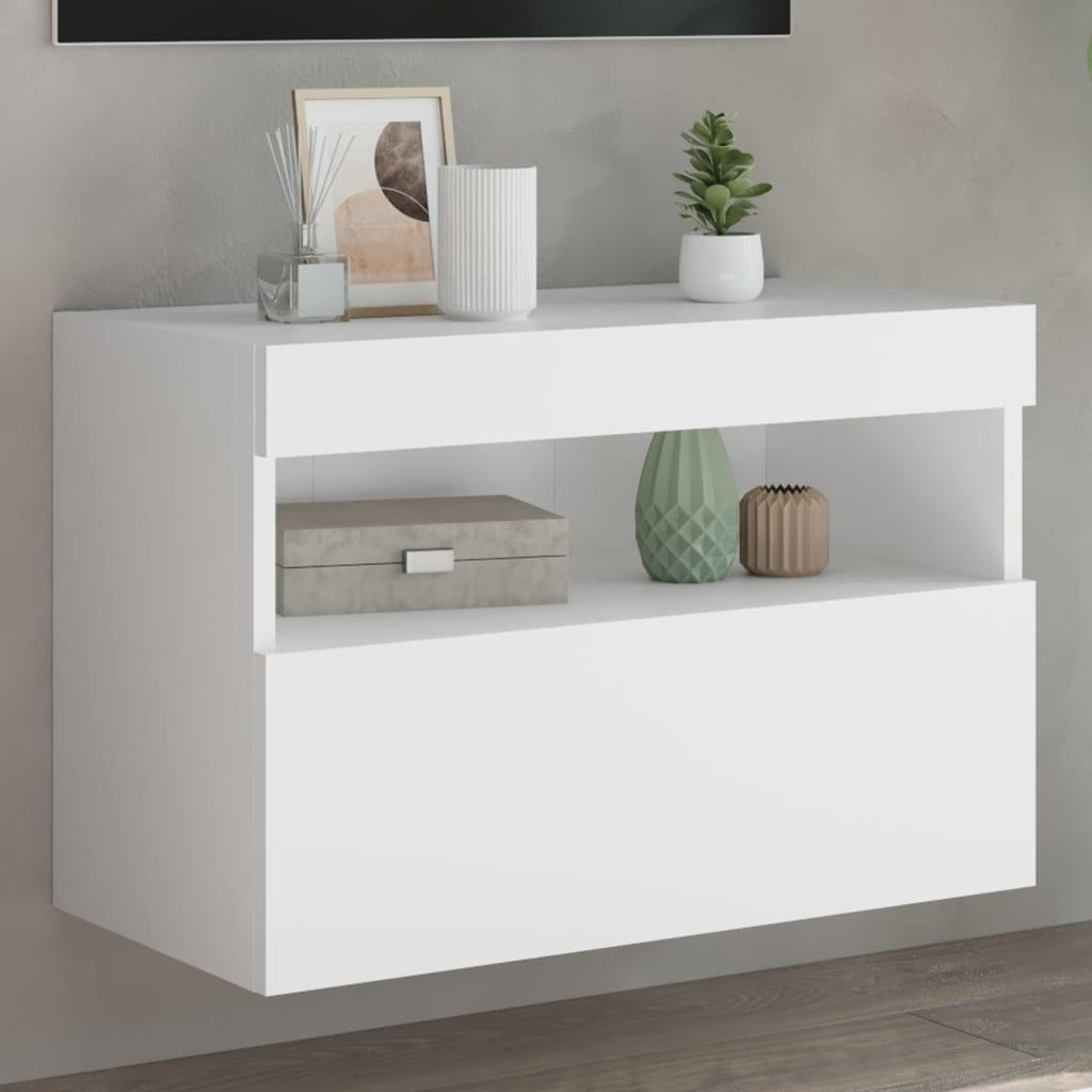 Væghængt tv-bord med LED-lys 60x30x40 cm hvid