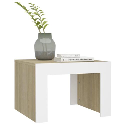 Sofabord 50x50x35 cm spånplade hvid og sonoma-eg