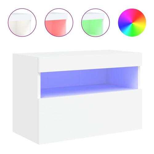 Væghængt tv-bord med LED-lys 60x30x40 cm hvid