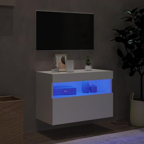 Væghængt tv-bord med LED-lys 60x30x40 cm hvid