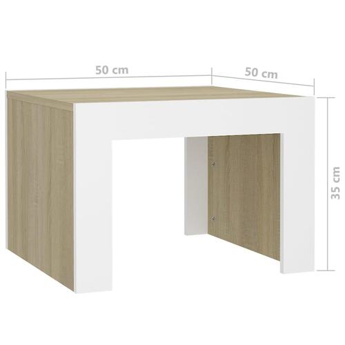 Sofabord 50x50x35 cm spånplade hvid og sonoma-eg