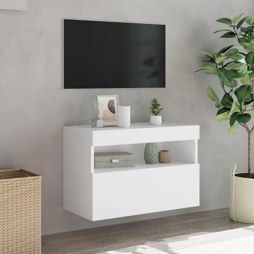 Væghængt tv-bord med LED-lys 60x30x40 cm hvid