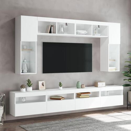 Væghængt tv-bord med LED-lys 60x30x40 cm hvid