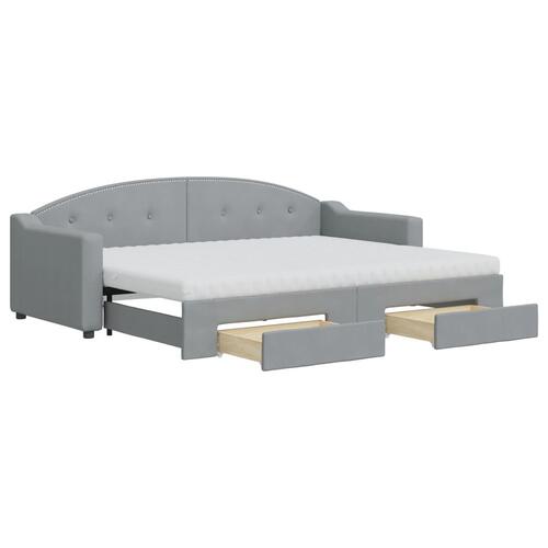 Daybed med udtræk og skuffer 80x200 cm stof lysegrå