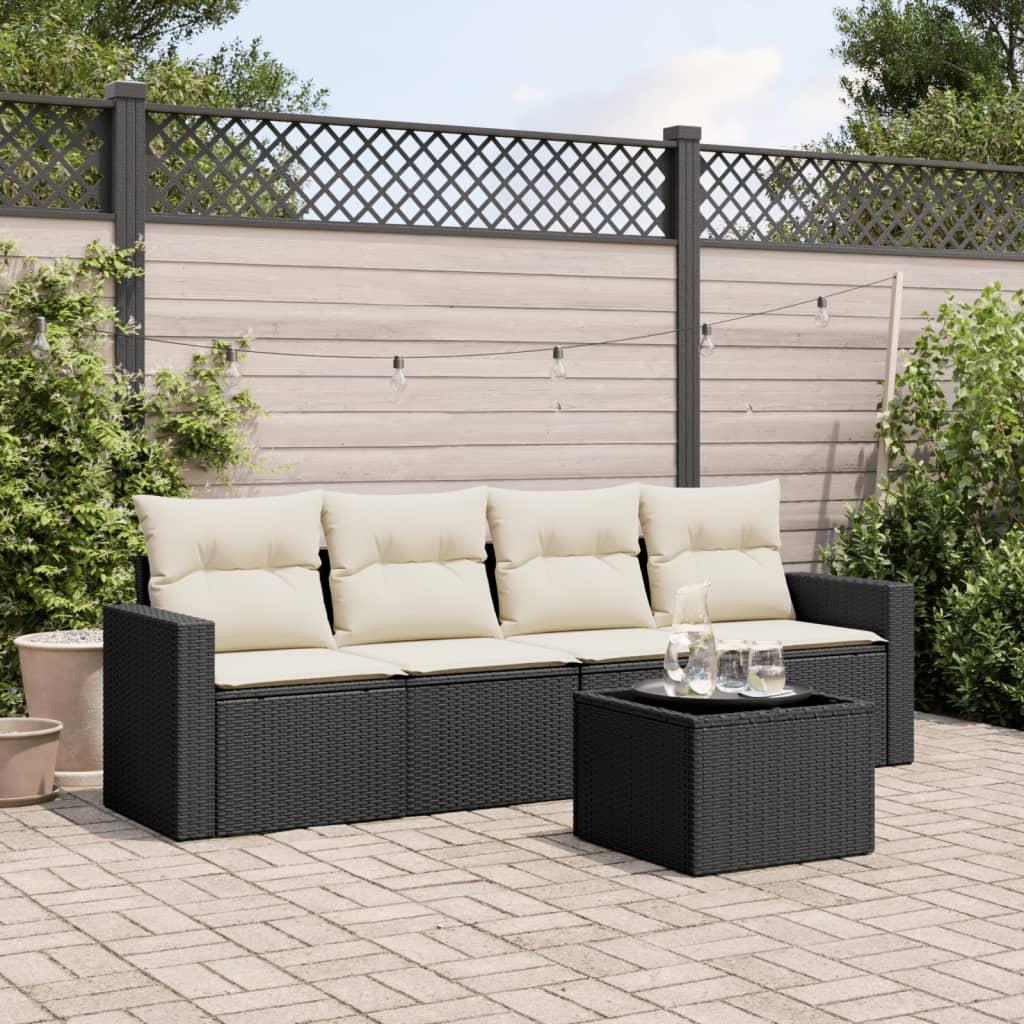 Sofasæt til haven 5 dele med hynder polyrattan sort