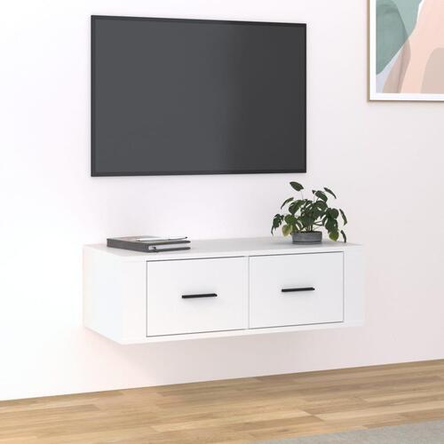 Væghængt tv-bord 80x36x25 cm konstrueret træ hvid