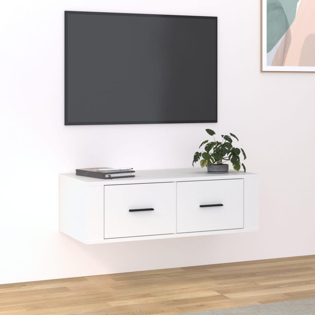 Væghængt tv-bord 80x36x25 cm konstrueret træ hvid