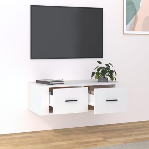 Væghængt tv-bord 80x36x25 cm konstrueret træ hvid