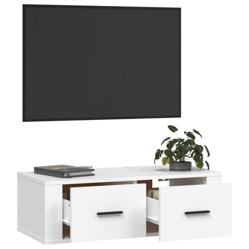 Væghængt tv-bord 80x36x25 cm konstrueret træ hvid