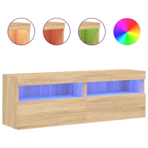 Væghængte tv-borde med LED-lys, 2 stk. - 60x30x40 cm, sonoma-eg