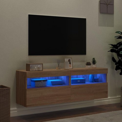 Væghængte tv-borde med LED-lys, 2 stk. - 60x30x40 cm, sonoma-eg