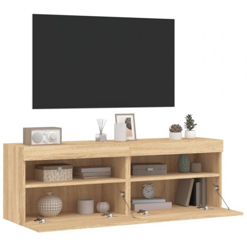 Væghængte tv-borde med LED-lys, 2 stk. - 60x30x40 cm, sonoma-eg