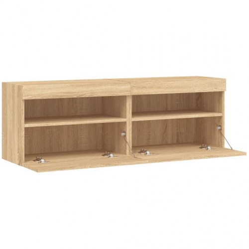 Væghængte tv-borde med LED-lys, 2 stk. - 60x30x40 cm, sonoma-eg