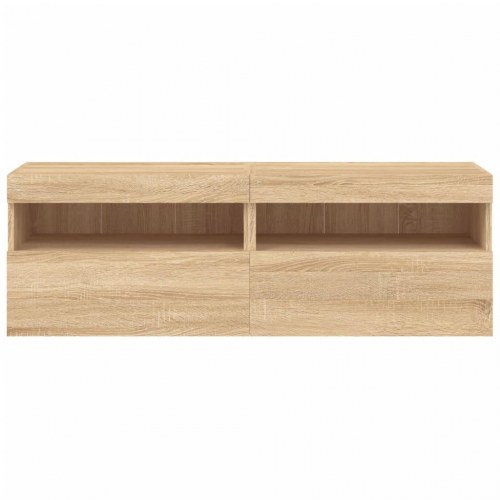 Væghængte tv-borde med LED-lys, 2 stk. - 60x30x40 cm, sonoma-eg