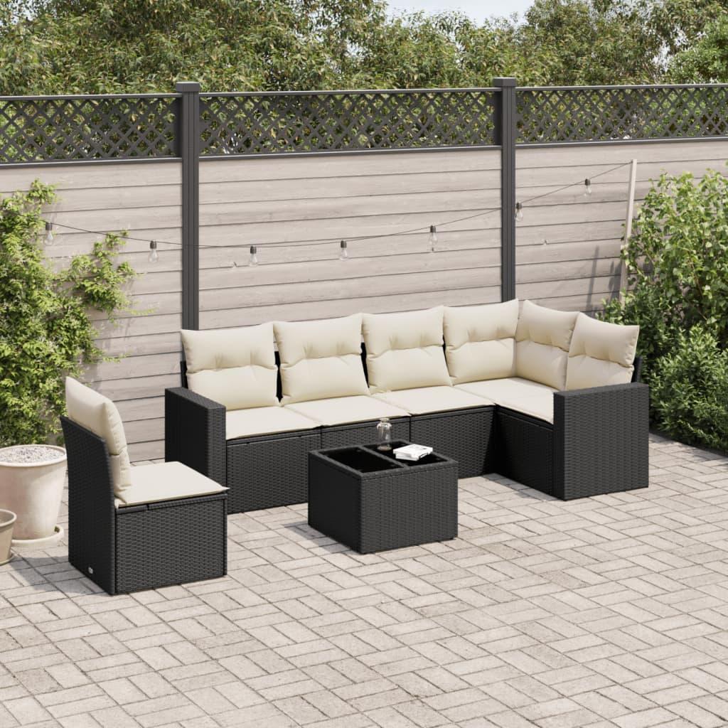 Sofasæt til haven 7 dele med hynder polyrattan sort
