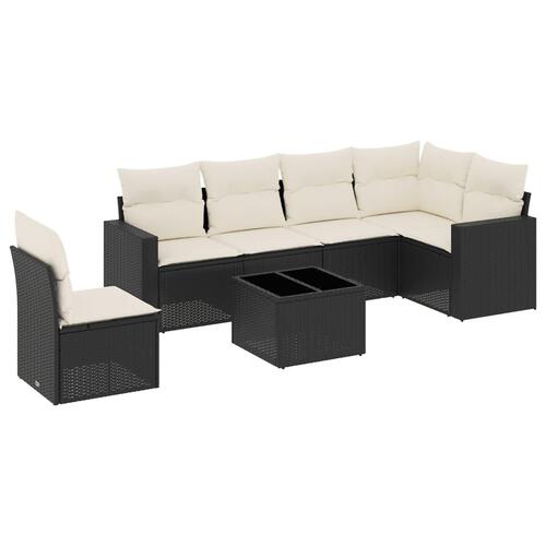 Sofasæt til haven 7 dele med hynder polyrattan sort