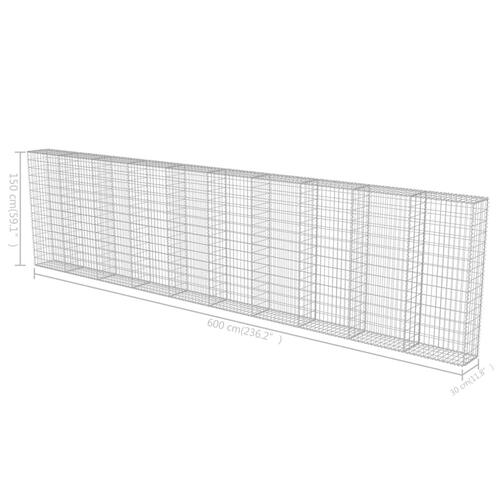 Gabionvæg med dæksler galvaniseret stål 600 x 30 x 150 cm