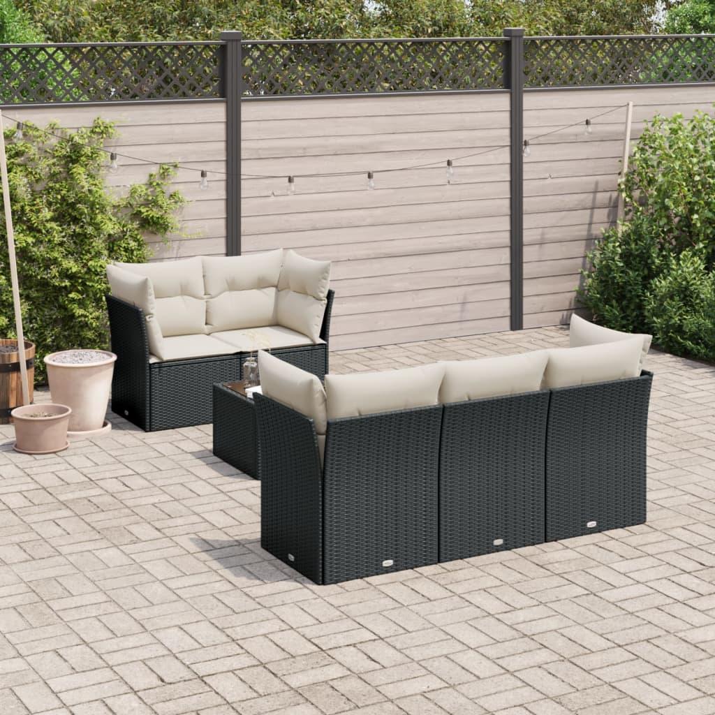 Sofasæt til haven i polyrattan - 6 dele med hynder, sort
