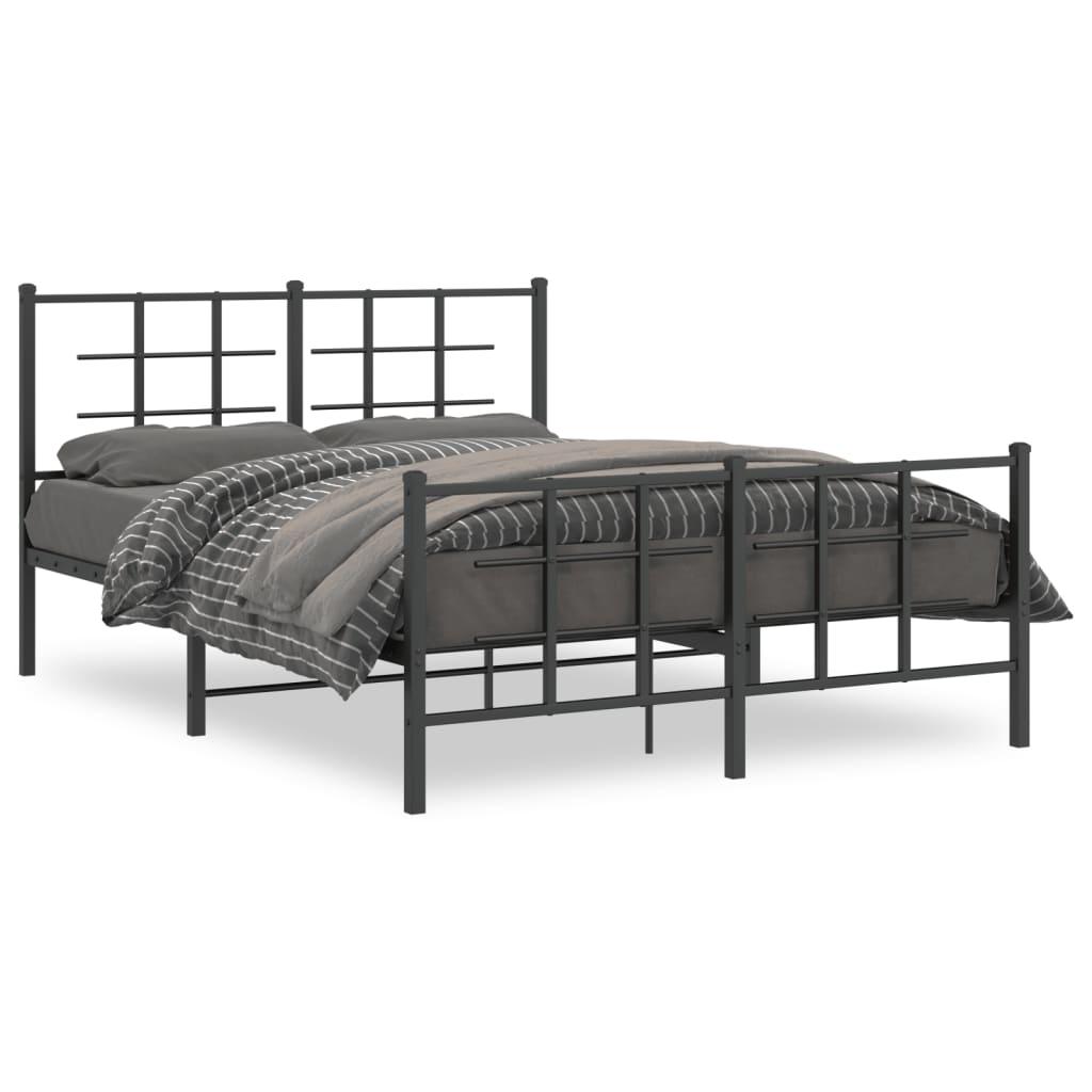Sengeramme med sengegavl og fodgærde 135x190 cm metal sort