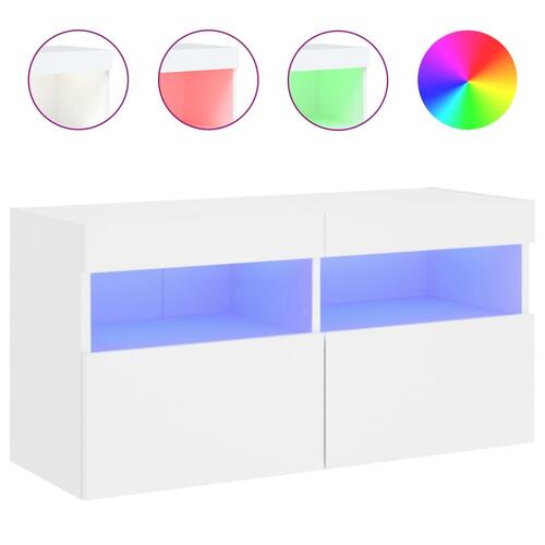 Væghængt tv-bord med LED-lys 80x30x40 cm hvid