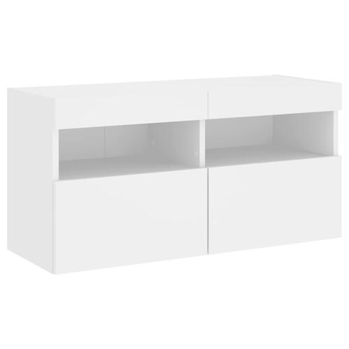 Væghængt tv-bord med LED-lys 80x30x40 cm hvid