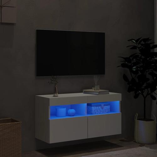 Væghængt tv-bord med LED-lys 80x30x40 cm hvid