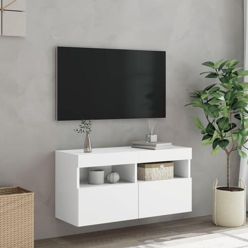 Væghængt tv-bord med LED-lys 80x30x40 cm hvid